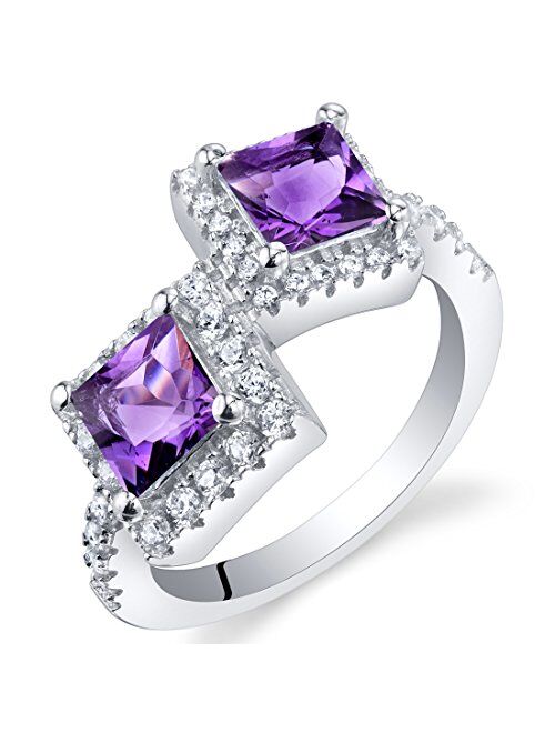 Peora Forever Us Two Stone Sterling Silver Princess Cut Halo Ring Sizes 5 to 9 in Various Gemstones