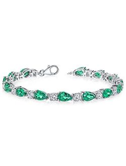 13 Carats Simulated Emerald Teardrop Tennis Bracelet 925 Sterling Silver, Pear Shape 8x5mm, 7.50 inch length