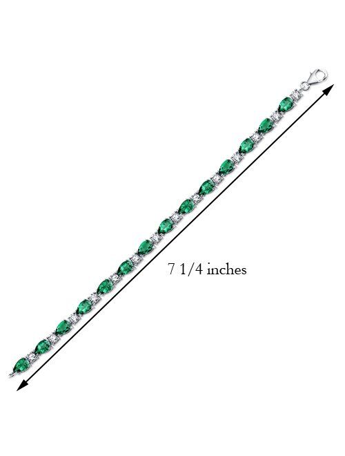 Peora 13 Carats Simulated Emerald Teardrop Tennis Bracelet 925 Sterling Silver, Pear Shape 8x5mm, 7.50 inch length