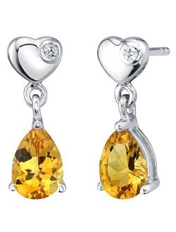 925 Sterling Silver Heart Dangle Drop Earrings for Women in Various Gemstones, 7x5mm Pear Shape, Friction Backs