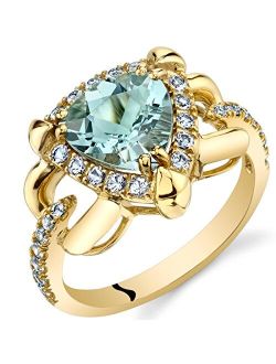 Aquamarine Homage Ring for Women 14K Yellow Gold with White Topaz, Genuine Gemstone Birthstone, 1.50 Carats Trillion Cut 8mm, Sizes 5 to 9