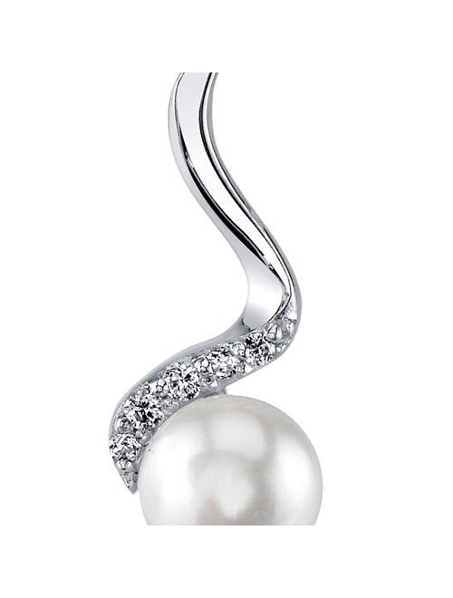 Peora Sterling Silver Freshwater Cultured White Pearl Pendant Necklace and Earrings, Spiral Drop Design