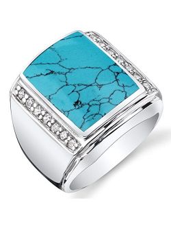 Men's Simulated Turquoise Aston Signet Ring Premium 925 Sterling Silver, Large 15x12mm Rectangular Shape, Sizes 8 to 13