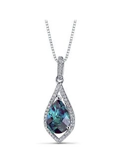 Simulated Alexandrite Floating Teardrop Pendant Necklace for Women 925 Sterling Silver, Color Changing 3.75 Carats Pear Shape 12x8mm, with 18 inch Chain