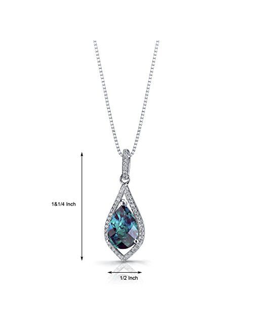 Peora Simulated Alexandrite Floating Teardrop Pendant Necklace for Women 925 Sterling Silver, Color Changing 3.75 Carats Pear Shape 12x8mm, with 18 inch Chain