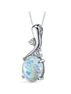 Created White Fire Opal Wave Pendant Necklace for Women 925 Sterling Silver, 2.50 Carats Oval Shape 10x8mm with 18 inch Chain