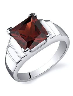 Garnet Statement Solitaire Ring for Women 925 Sterling Silver, Natural Gemstone Birthstone, 3 Carats Princess Cut 8mm, Comfort Fit, Sizes 5 to 9