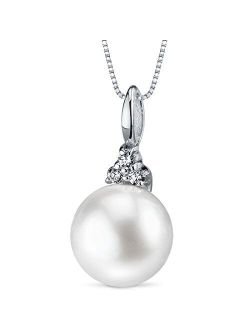 Sterling Silver Freshwater Cultured White Pearl Classic Pendant Necklace and Earrings, Round Button Shape