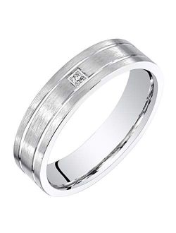 Men's Genuine Diamond 14K White Gold Wedding Ring Band Classic Brushed Matte, 5mm, Comfort Fit, Sizes 8 to 14