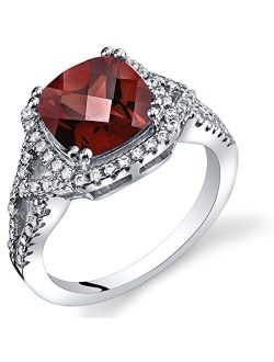 Garnet Enchanting Halo Solitaire Ring for Women 925 Sterling Silver, Natural Gemstone Birthstone, 2.50 Carats Cushion Cut 8mm, Sizes 5 to 9
