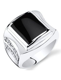 Men's Genuine Black Onyx Large Signet Ring 925 Sterling Silver, 10x8mm Rectangular Shape Sizes 8 to 13