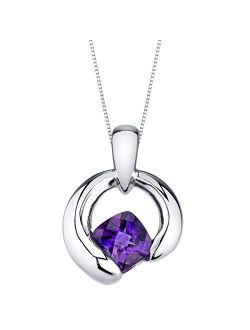 925 Sterling Silver Orbit Solitaire Pendant Necklace for Women in Various Gemstones, Cushion Cut 6mm, with 18 inch Italian Chain
