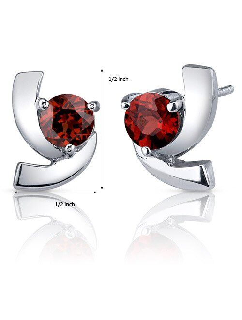 Peora Garnet Stud Earrings for Women 925 Sterling Silver, Natural Gemstone Birthstone, 2 Carats total Round Shape, 6mm, Friction Backs