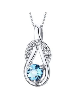 Swiss Blue Topaz Infinity Pendant Necklace for Women 925 Sterling Silver, Natural Gemstone Birthstone Solitaire, 0.50 Carat Round Shape 5mm with 18 inch Chain