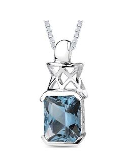 London Blue Topaz Pendant Necklace in Sterling Silver, 5 Carats Radiant Cut Natural Gemstone with 18 inch Chain