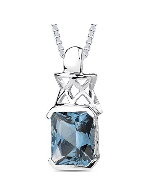 Peora London Blue Topaz Pendant Necklace in Sterling Silver, 5 Carats Radiant Cut Natural Gemstone with 18 inch Chain