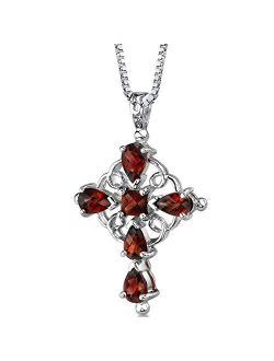 Garnet Vintage Cross Pendant Necklace for Women 925 Sterling Silver, Natural Gemstones, 3 Carats total, with 18 inch Italian Silver Chain