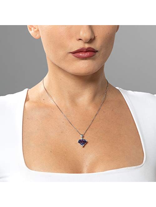 Peora Simulated Alexandrite Pendant Necklace for Women 925 Sterling Silver, Color Changing 6.25 Carats Fancy Chevron Cut 16x12mm, with Italian Silver Chain