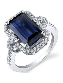 Created Blue Sapphire Ring in 925 Sterling Silver, 4.50 Carats Total, Imperial Octagon Design, Comfort Fit, Sizes 5 to 9