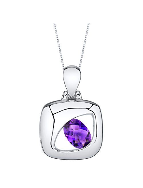 Peora Sterling Silver Sculpted Pendant Necklace for Women, Various Gemstones, Oval Shape, 7x5mm, with 18 inch Chain