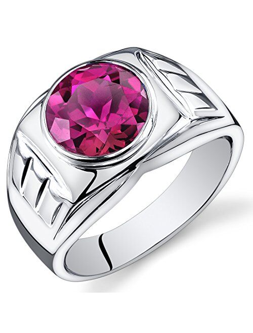 Peora Mens 5.50 Carats Created Ruby Ring Sterling Silver Sizes 8 To 13