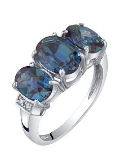 Solid 14K White Gold Diamond and Genuine or Created Gemstones Three Stone Triune Ring for Women Sizes 5 to 9