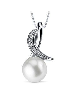 Sterling Silver Freshwater Cultured White Pearl Pendant Necklace and Earrings, Ribboned Top Design