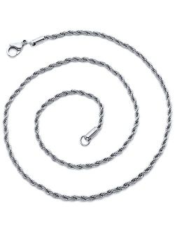 2mm Diamond Cut Stainless Steel Rope Chain Necklace Available in 16, 18, 20 and 22 inch Length