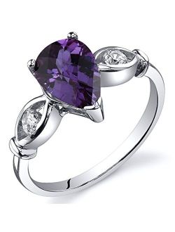 Simulated Alexandrite 3-Stone Teardrop Ring for Women 925 Sterling Silver, Color-Changing, 1.75 Carats Pear Shape 9x6mm, Sizes 5 to 9