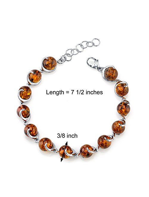 Peora Genuine Baltic Amber Spiral Tennis Bracelet for Women 925 Sterling Silver, Rich Cognac Color, 9.5mm Round Sphere Shape, 7.50 inches length
