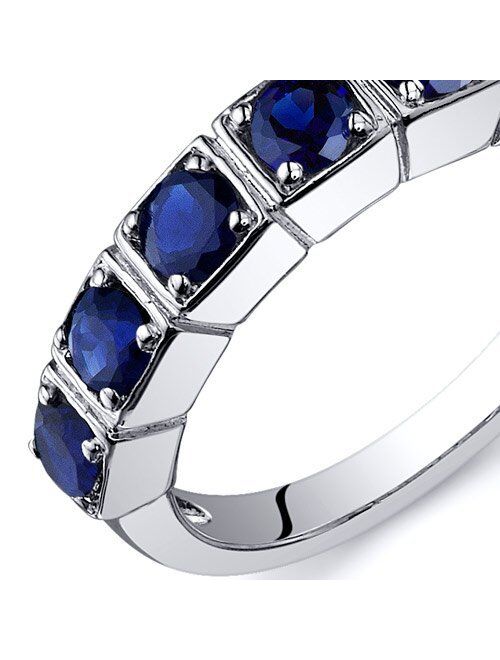 Peora Created Sapphire Ring Sterling Silver Rhodium Nickel Finish 7 Stone Band Sizes 5 to 9