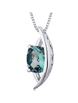 Simulated Alexandrite Floating Teardrop Pendant Necklace for Women 925 Sterling Silver, Color-Changing 2 Carats Radiant Shape 8x6mm with 18 inch Chain