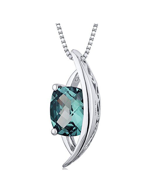 Peora Simulated Alexandrite Floating Teardrop Pendant Necklace for Women 925 Sterling Silver, Color-Changing 2 Carats Radiant Shape 8x6mm with 18 inch Chain