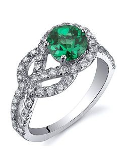 Simulated Emerald Ring in Sterling Silver, Infinity Knot Design, Round Shape, 6mm, 0.75 Carat Total, Comfort Fit, Sizes 5 to 9