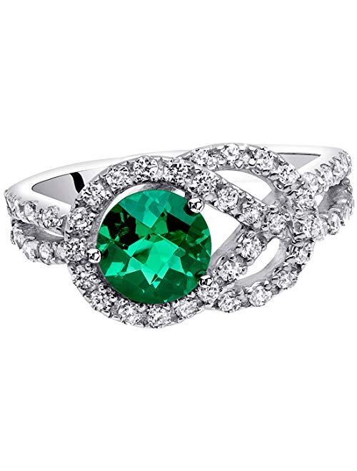 Peora Simulated Emerald Ring in Sterling Silver, Infinity Knot Design, Round Shape, 6mm, 0.75 Carat Total, Comfort Fit, Sizes 5 to 9