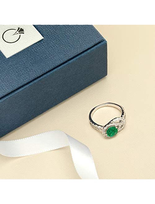 Peora Simulated Emerald Ring in Sterling Silver, Infinity Knot Design, Round Shape, 6mm, 0.75 Carat Total, Comfort Fit, Sizes 5 to 9