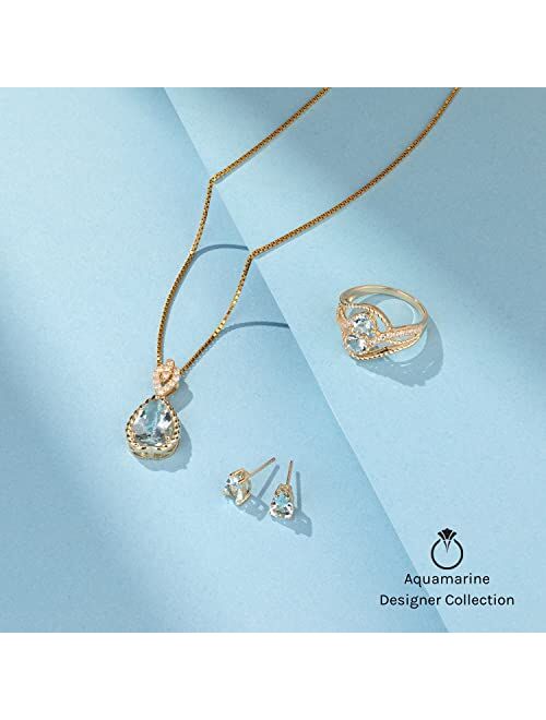 Peora Aquamarine and Diamond Pendant for Women 14K White Gold, Genuine Gemstone Birthstone, 1.63 Carats Cushion Cut 9x7mm, with 18 inch Chain