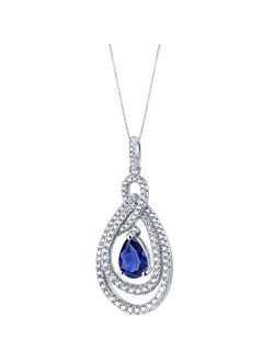 925 Sterling Silver Teardrop Glamour Halo Pendant Necklace for Women in Various Gemstones, Pear Shape 10x7mm, with 18 inch Italian Chain