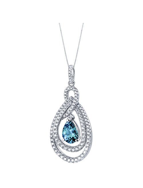 Peora 925 Sterling Silver Teardrop Glamour Halo Pendant Necklace for Women in Various Gemstones, Pear Shape 10x7mm, with 18 inch Italian Chain