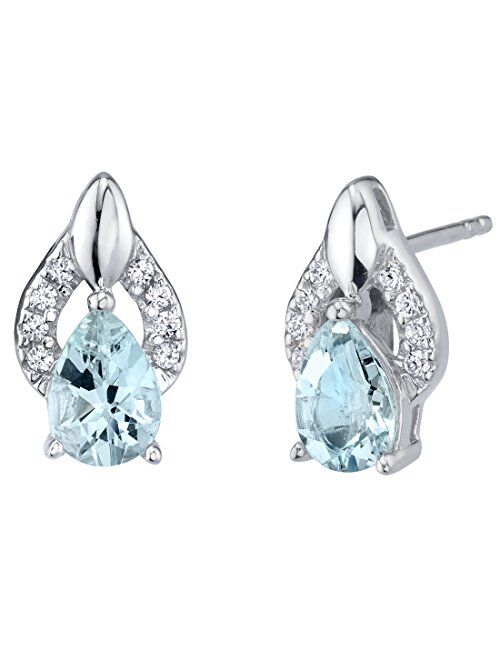 Peora 925 Sterling Silver Finesse Stud Earrings for Women, Various Gemstones, Pear Shape 7x5mm, Friction Backs