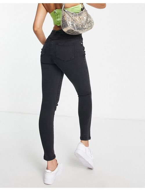 Parisian Tall belted skinny jeans in charcoal