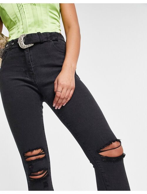 Parisian Tall belted skinny jeans in charcoal
