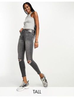 Parisian Tall skinny jeans with knee rips in gray