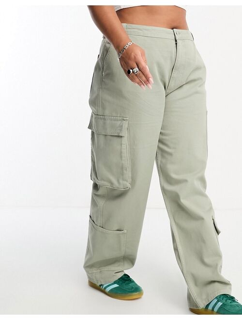 ASOS Curve ASOS DESIGN Curve wide leg cargo jeans in sage