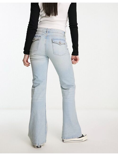 Bershka low waist 00's straight leg jeans in light blue