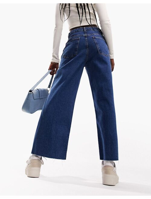 ASOS DESIGN cropped wide leg jeans in mid blue