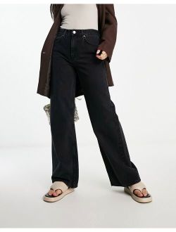 high waisted wide leg jean in black