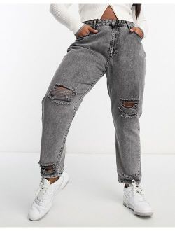 I Saw It First Curve I Saw It First Plus distressed mom jean in gray acid wash