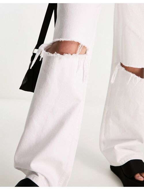 ASOS DESIGN baggy boyfriend jeans in white with knee rips