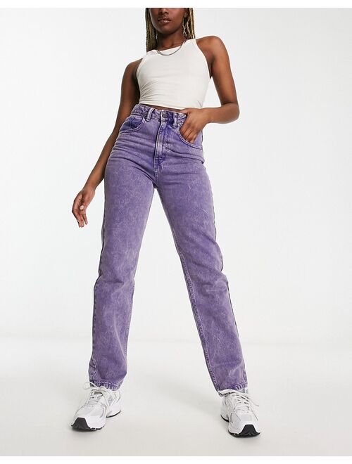 Waven super high waist straight leg jeans in acid wash purple - part of a set